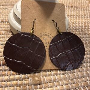 BROWN LEATHER EARRINGS NWT HANDMADE